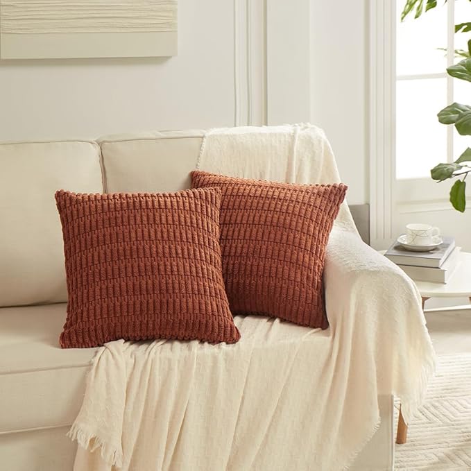 Fancy Homi 4 Packs Fall Boho Lumbar Decorative Throw Pillow Covers 12x20 Inch for Couch Bed Sofa, Aesthetic Modern Farmhouse Home Decor, Soft Striped Corduroy Rectangle Accent Cushion Case 30x50 cm