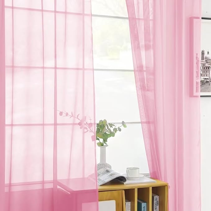 SpaceDresser Sheer Light Pink Curtains 4 Panels Rod Pocket Semi-Sheer Curtain 54 Inches Long Light Filtering Voile Window Drapes for Bedroom Living Room Kitchen, Each 52W x 54L