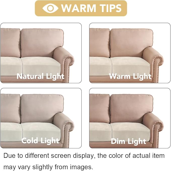 H.VERSAILTEX Velvet Stretch Couch Cushion Cover Plush Cushion Slipcover for Chair Loveseat Sofa Cushion Furniture Protector Seat Cushion Sofa Cover (2 Piece Large Sofa Cushion Covers, Cream)