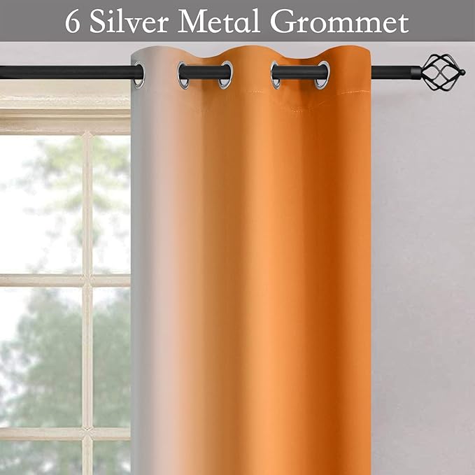 SimpleHome Ombre Room Darkening Curtains for Living Room, Light Blocking Gradient Orange to Greyish White Thermal Insulated Grommet Window Curtains Drapes for Bedroom, 2 Panels, 42x63 inches Length