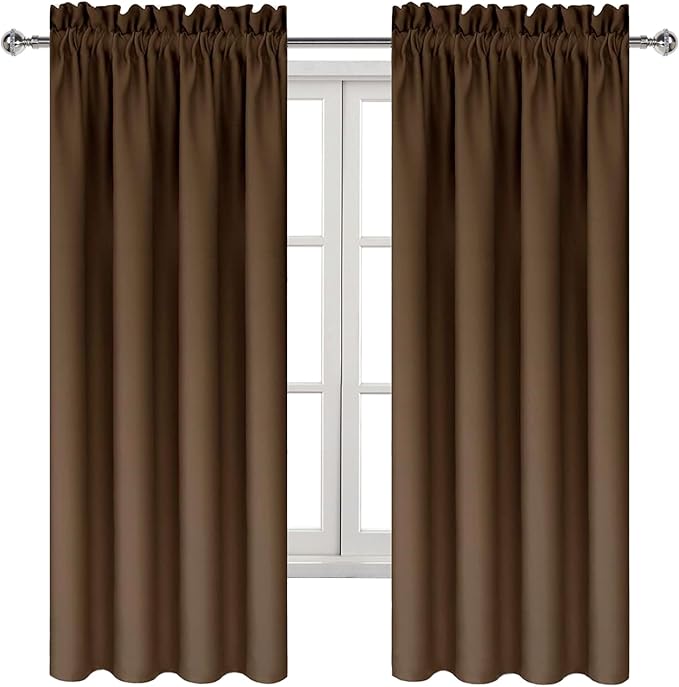 DWCN Brown Room Darkening Blackout Curtains - Rod Pocket Thermal Insulated Privacy Energy Saving Window Curtain Drapes 42x 72 inch Length, Set of 2 Bedroom Living Room Curtains