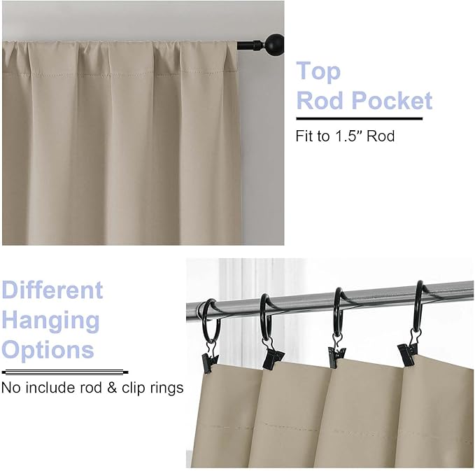 Simplebrand Ava Biscotti Beige Short 30 Inches Blackout Curtain 2 Panels Set, Half Window Rod Pocket Privacy Curtain Tiers for Kitchen, Curtains Blackout for Bathroom Shades, W30 x L30 Inch, Navy Blue