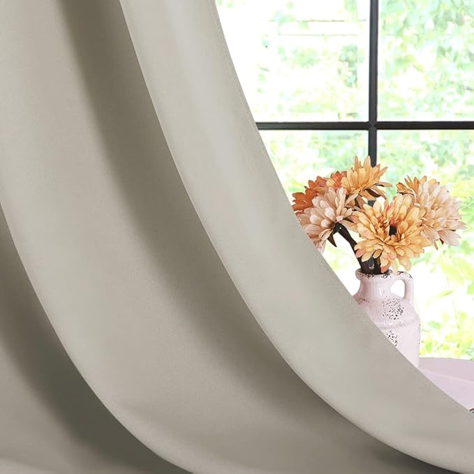 NICETOWN Modern Blackout Curtains Noise Reducing, Thermal Insulated and Privacy Room Darkening Drape Panels for Boy's Guest Room Door Small Short Window (Natural, 2 Panels, W42 x L54 -Inch)