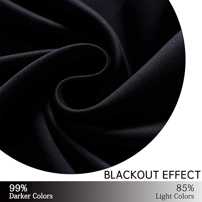 Yakamok 63 Inch Length Blackout Curtains for Bedroom, Thermal Insulated Room Darkening Grommet Top Window Drapes for Living Room,Black,42W x 63L,2 Panels