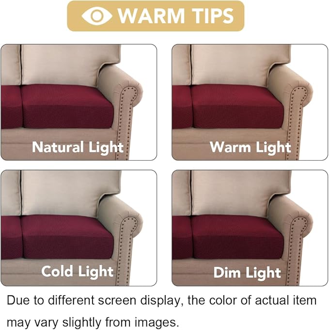 H.VERSAILTEX Super Stretch Couch Cushion Covers Sofa Cushion Slipcovers Jacquard Fabric Individual Seat Couch Slipcover Sets for Pets with Elastic Bottom(3 Packs Cushion Sofa Covers, Burgundy Red)