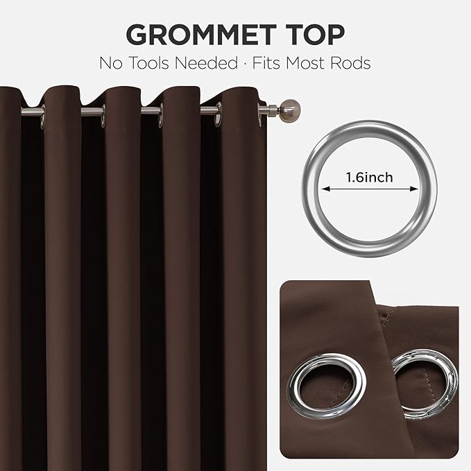 Joydeco Blackout Patio Sliding Door Curtains 84 Inches Long, Grommet Privacy Room Divider Curtains, Extra Wide Thermal Blackout Drapes for Bedroom Living Room (Chocolate, 100Wx84L, 1 Panel)