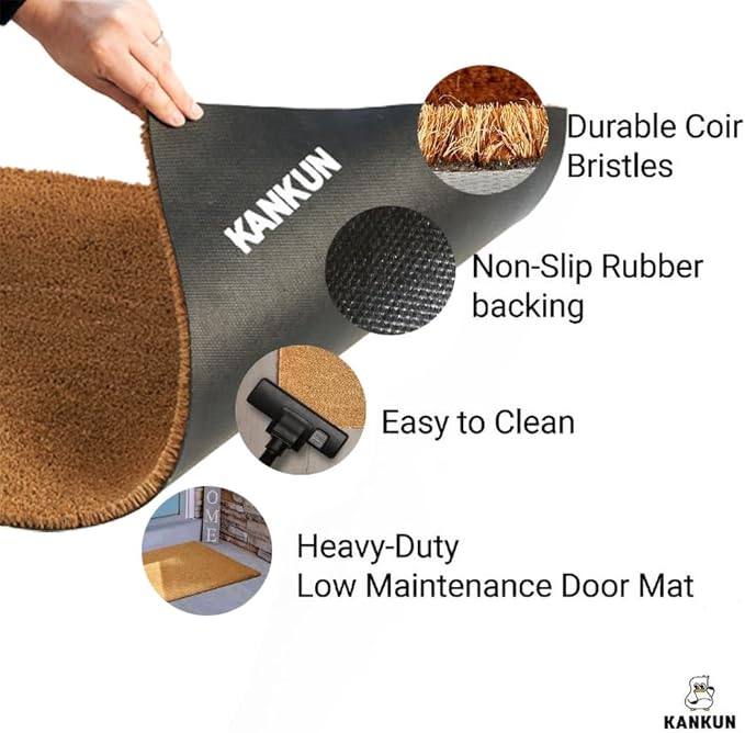 KANKUN Coco Coir Door Mat with Heavy Duty Backing, Welcome Doormat (17" x 30"), Doormat Entrance (Lavender Floral)