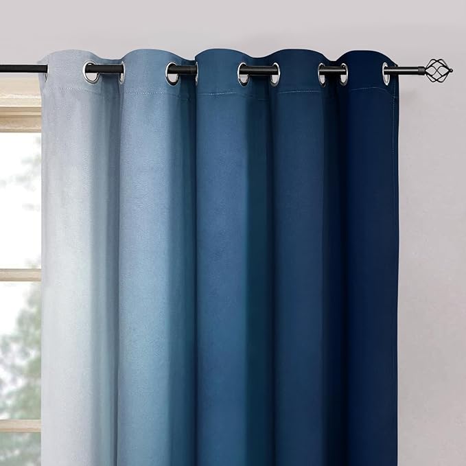 Yakamok Blue Ombre Curtains Room Darkening Grommet Curtains for Bedroom, Light Blocking Thermal Insulated Window Drapes for Living Room(2 Panels, 62x84 Inch)