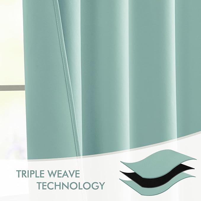 MIULEE Aqua Back Tab Blackout Curtains 72 Inches Long 2 Panels Set for Living Room Bedroom Privacy, Rod Pocket/Pinch Pleat Thermal Insulated Room Darkening Pleated Light Blocking Drapes