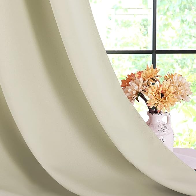 NICETOWN Room Darkening Curtains Panels for Bedroom, Beige, 2 Panels, 34 x 70 Inch, Energy Saving Thermal Insulated Solid Ring Top Light Blocking Window Drapes for Flat
