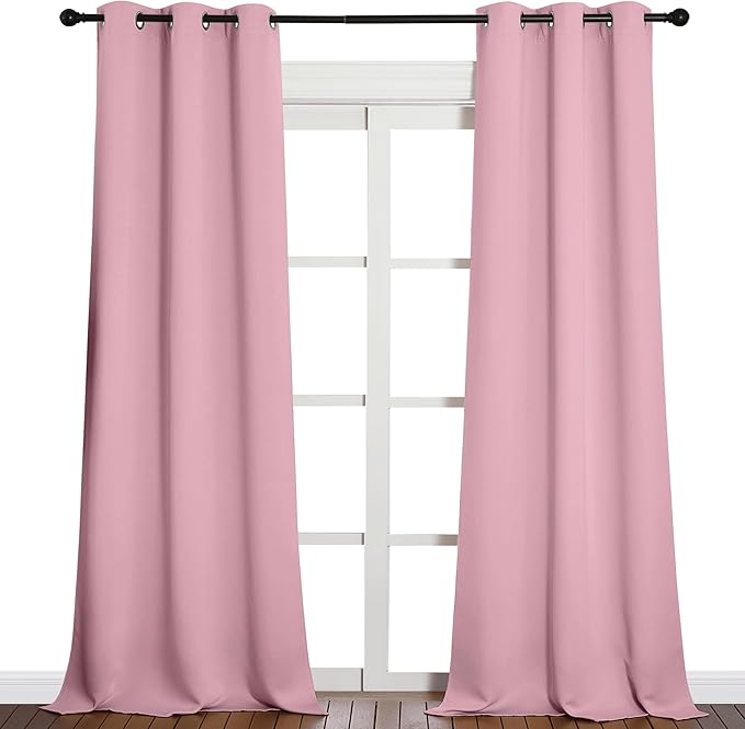 NICETOWN Patio Glass Door Blackout Curtains for Bedroom/Living Room, Privacy Panel Drapes for Dining Room and Guest Room (Crystal Pink, 42 inches Wide x 95 inches Long, 1 Pair)