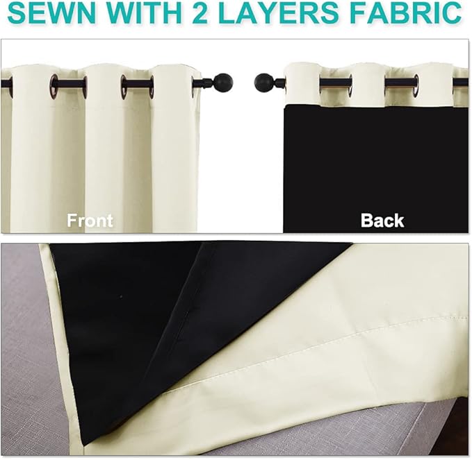 NICETOWN Thermal Insulated 100% Blackout Curtains, Noise Reducing Performance Drapes with Black Lining, Full Light Blocking Drapery Panels for Patio (Beige, 1 Pair, 55 inches x 96 inches)