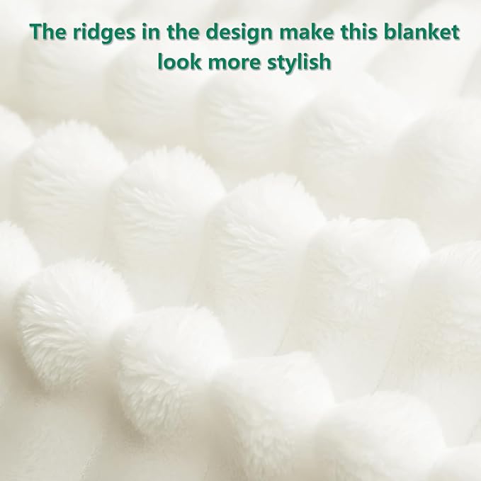 HIMEET Off White Ribbed Twin Blanket for Bed - 300GSM Lightweight Soft Fleece Blanket for Women, Cozy Blankets Graduation Birthday Gifts, Striped Spring Home School Dorm Decor, Off White, 60x80 Inches