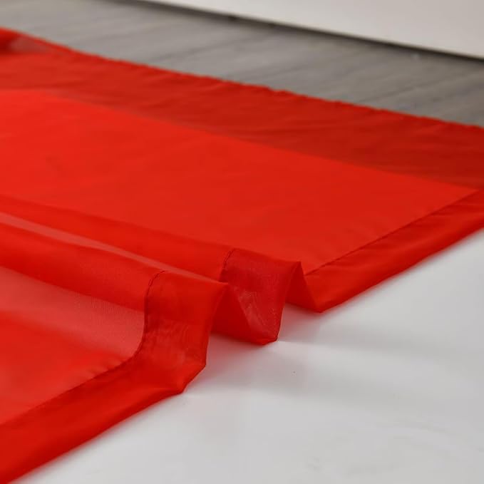 SpaceDresser Sheer Voile Window Treatment Rod Pocket Curtain Panels for Kitchen Bedroom Living Room Drapes Sunlight Filtering Privacy Semi Home Decor Assorted (Red, 52 W x 90 L)