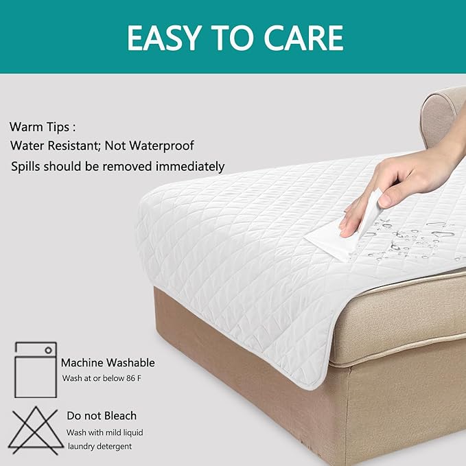 U-NICE HOME Sectional Couch Cover for Dogs Pets Chaise Lounge Reversible Sofa Cover Furniture Protector with Elastic Adjustable Strap, White