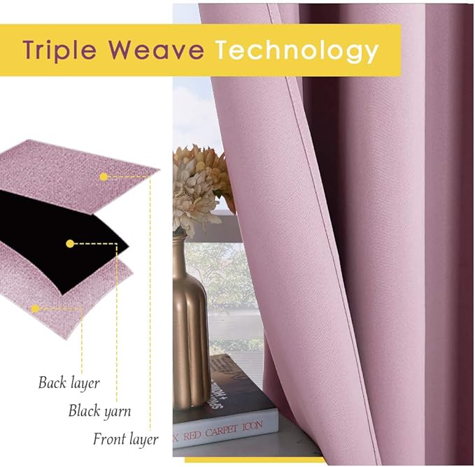 NICETOWN Blackout Curtain Panels for Bedroom, 2 Panels, W42 x L60 inches, Baby Pink, Thermal Insulated Grommet Top Blackout Draperies and Drapes
