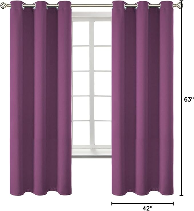 BGment Room Darkening Curtains 63 Inches Long - Grommet Thermal Insulated Drapes Window Treatment Curtains for Bedroom, 2 Panels, 42 x 63 Inch, Eggplant Purple