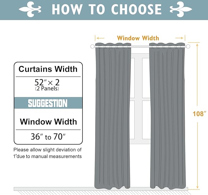 ChrisDowa Blackout Curtains 108 Inches Long 2 Panels Set for Living Room, Grommet Thermal Insulated Room Darkening Curtains for Bedroom (Stone Blue, 52 x 108 Inch)