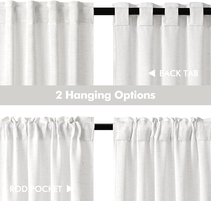MIULEE White Curtains 36 Inch Length 2 Panels, Soft Thick Linen Textured Semi Sheer Light Filtering Kitchen Window Curtains Over Sink Small Tier for Bathroom Window Back Tab Rod Pocket