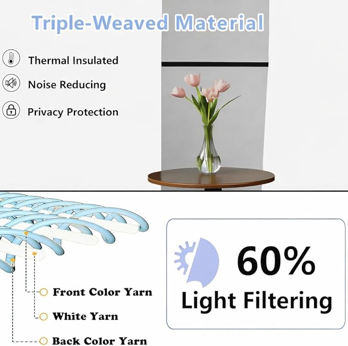 Simplebrand Ava Ivory Short Light Filtering Curtains for Bedroom 45 Inches Long 2 Panels Set, Solid Thermal Insulated, Energy Saving Window Treatment Curtains Light Filtering Drapes, W40 x L45 Inch