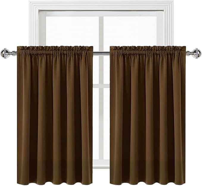 DWCN Short Brown Blackout Curtains for Half Window, Thermal Insulated Energy Saving Room Darkening Curtains for Kitchen/Bedroom (W60 x L36 inch, Set of 2 Panels, Top of Rod Pocket)