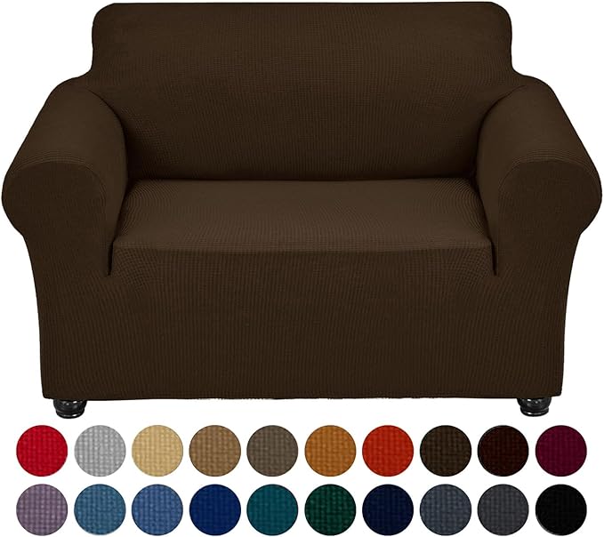 Joccun Stretch Chair Couch Cover,1-Piece Sofa Slipcover Spandex Jacquard Fabric Sofa Covers with Elastic Bottom,Washable Furniture Protector for Dogs, Cats, Kids (Armchair,Seal Brown)