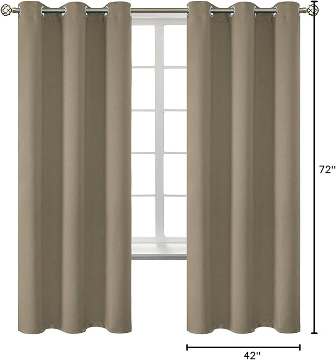 BGment Room Darkening Curtains 72 Inches Long - Grommet Thermal Insulated Drapes Window Treatment Curtains for Bedroom, 2 Panels, 42 x 72 Inch, Cocoa