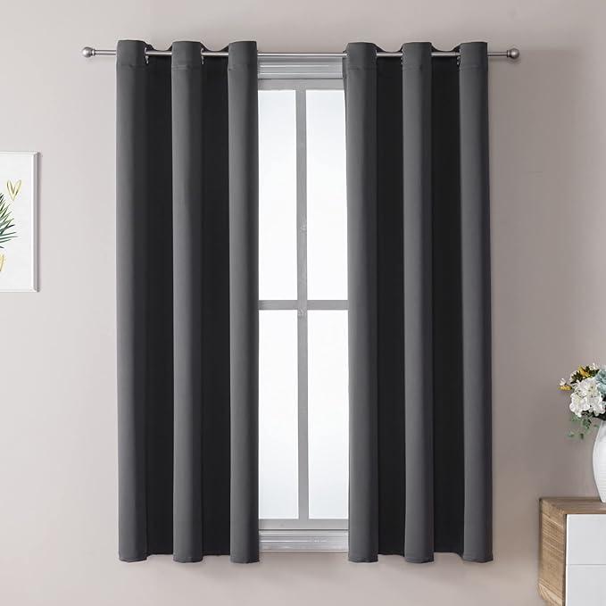 ChrisDowa Grommet Blackout Curtains for Bedroom and Living Room - 2 Panels Set Thermal Insulated Room Darkening Curtains (Dark Grey, 38W x 54L)