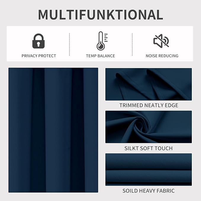 Joydeco Blackout Curtains 84 Inch Length 2 Panels Set, Thermal Insulated Long Curtains& Drapes 2 Burg, Room Darkening Grommet Drapes for Living Room Bedroom Window (Navy Blue, W52 x L84 Inch)