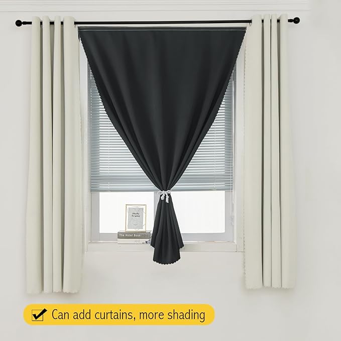 Adhesive Blackout Curtains- Self Stick Shades Window Blinds Curtains No Rod Needed Easy to Hang Curtains, Use for Bedroom, Living Room, Dining Room, Kitchen, Home Office, 59"W X 84"L, Black, 1 Panel