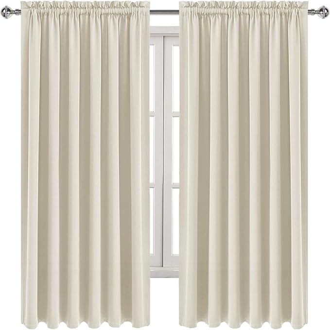 DWCN Blackout Curtains for Living Room Thermal Insulated, Energy Saving & Noise Reducing Bedroom Curtains, Light Beige, W 70x L 72 Inch, Set of 2 Rod Pocket Curtain Panels