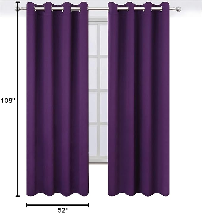 LEMOMO Purple Thermal Blackout Curtains/52 x 108 Inch/Set of 2 Panels Room Darkening Curtains for Bedroom