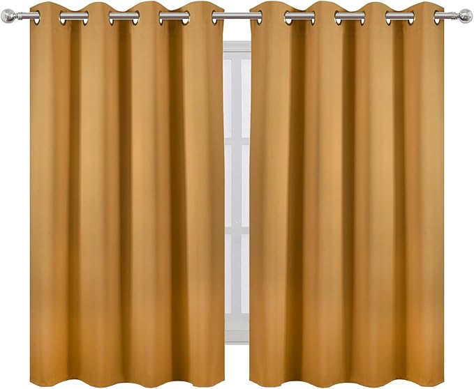 LEMOMO Blackout Curtains 66 x 54 Inch Long Mustard Yellow Curtains Set of 2 Panels Room Darkening Curtains for Bedroom and Living Room