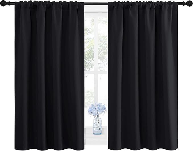 NICETOWN Black Out Short Curtain Panels for Kitchen - Energy Smart Decoration Thermal Insulating Blackout Drapes/Draperies for Bathroom Small Window (2 Panels,42 in x 45 in (W x L))