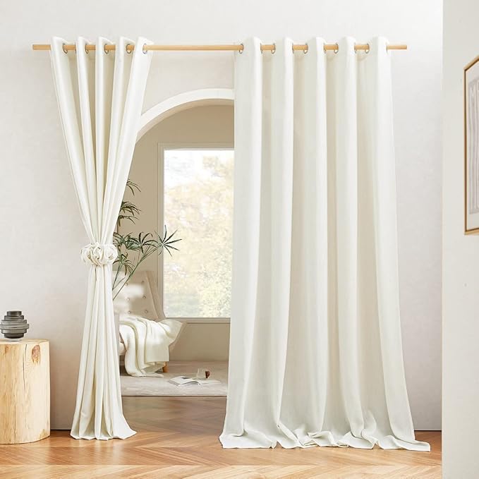 NICETOWN Flax Linen Room Divider Curtains 84 inches Long, Grommet Thick Linen Blend Window Curtains & Drapes Privacy Assured with Light Filtering for Bedroom, Off White, W68 x L84, 2 Panels