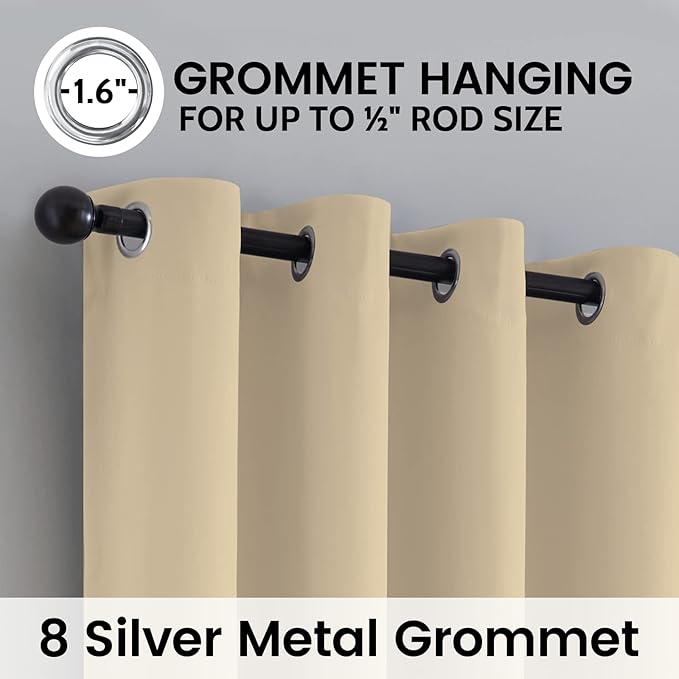 SimpleHome 100% Blackout Curtains for Bedroom,Thermal Insulated Beige Grommet Window Drapes Room Darkening Curtains for Living Room with Black Back,52 x 90 Inch,2 Panels