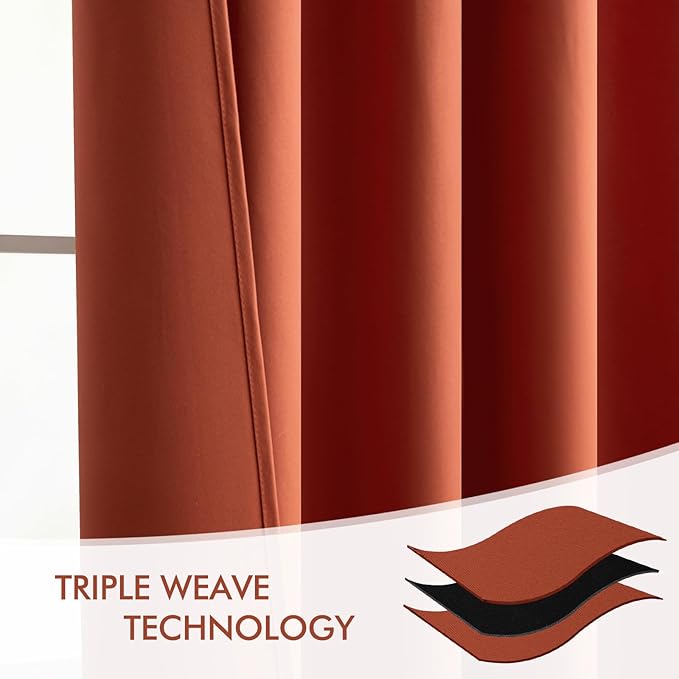 MIULEE Back Tab Burnt Orange Blackout Curtains 90 Inch Long 2 Panels Set for Living Room Bedroom, Fall Terracotta Rod Pocket/Pinch Pleated Thermal Insulated Room Darkening Light Blocking Curtains