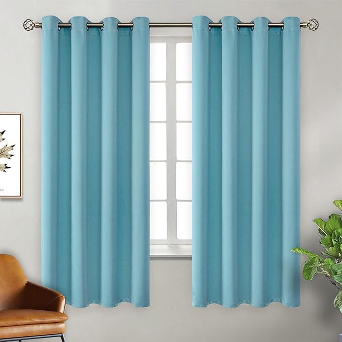 BGment Blackout Curtains - Grommet Thermal Insulated Room Darkening Bedroom and Living Room Curtains, Set of 2 Panels (52 x 63 Inch, Aqua)