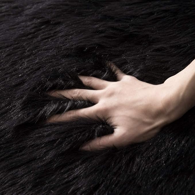 MIULEE Fluffy Rug Soft Shaggy Faux Fur Area Rug Luxury Plush Sheepskin Carpet for Halloween Bedroom Living Room Sofa Chair 2 x 3 Feet, Black
