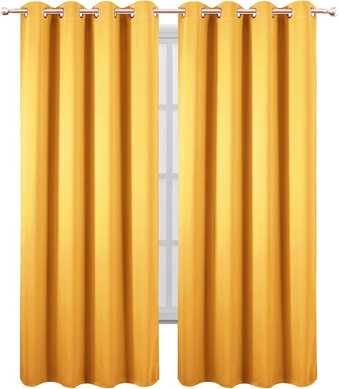 LEMOMO Blackout Curtains 52 x 90 Inch Long Yellow Curtains Set of 2 Panels Room Darkening Curtains for Bedroom and Living Room