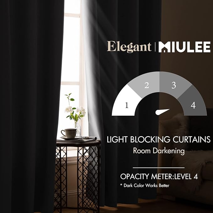 MIULEE Blackout Curtains for Bedroom Thermal Insulated Room Darkening Drapes Solid Window Treatment Set Grommet Top Light Blocking Curtain for Living Room 2 Panels 42 x 63 inch, Grey