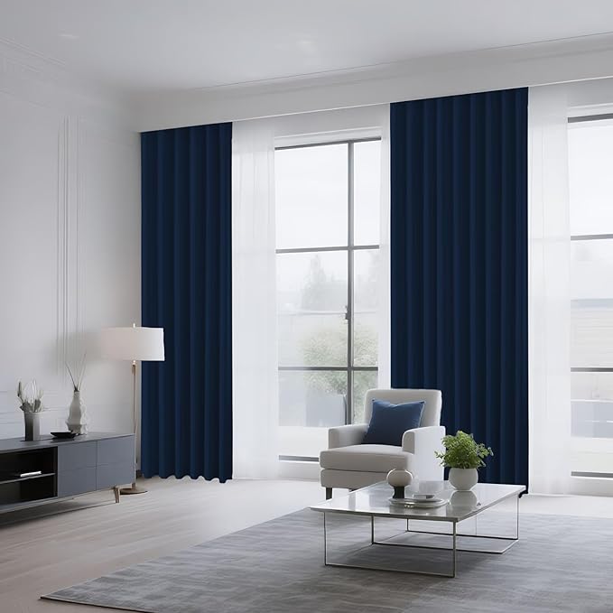 CUCRAF Navy Blue Blackout Curtains 108 inch Length 2 Panels Set, Rod Pocket Room Darkening Drapes for Bedroom Living Room, Insulated Thermal Light Blocking Window Curtain (W52 x L108 Inch)