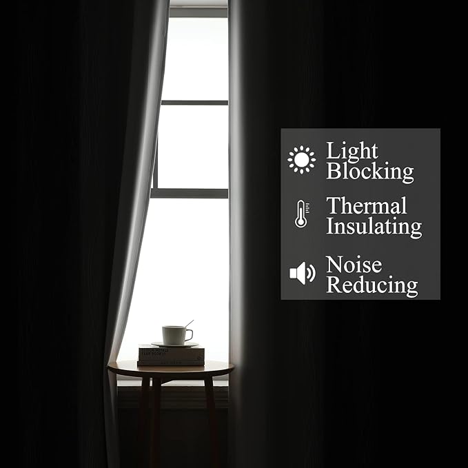 Estelar Textiler Ombre Blackout Curtains 102 Inches Long 2 Panels Set, Black and Greyish White Thermal Insulated Drapes for Bedroom, Full Room Darkening Grommet Curtains for Living Room, 52Wx102L
