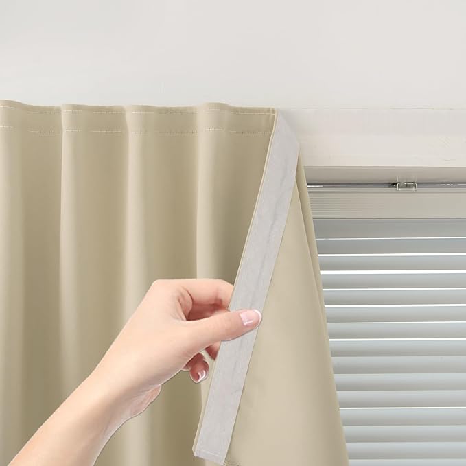 Self Adhesive Portable Blackout Curtains for Bedroom Easy to Install Window Thermal Lnsulated Kitchen Room Darkening Small Window Curtains, Cortinas Para Cuarto, 35"W X 71"L, Beige, 1 Panel