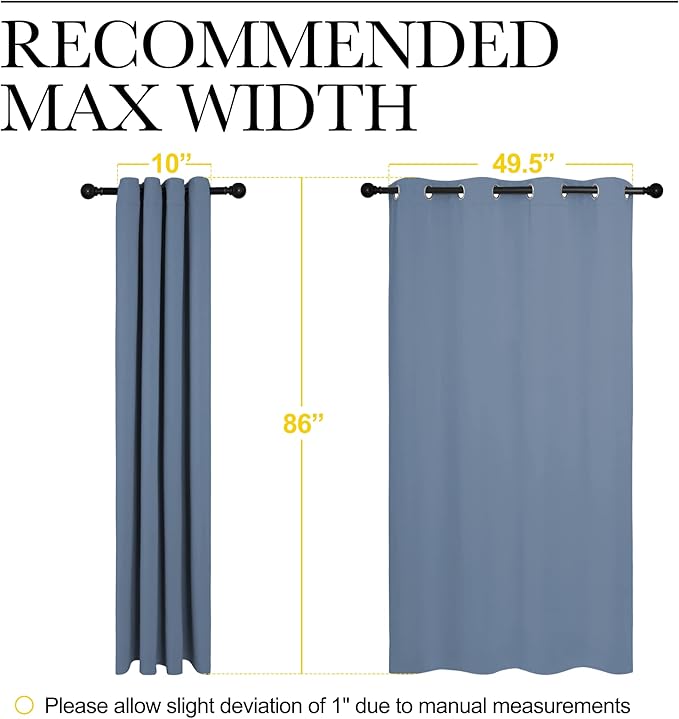 NICETOWN Stone Blue Room Darkening Curtain Panels 86" Length for Bedroom Living Room, Thermal Insulated Blackout Draperies for Home Decoration, Total Privacy (55" Width, 2 Pieces)