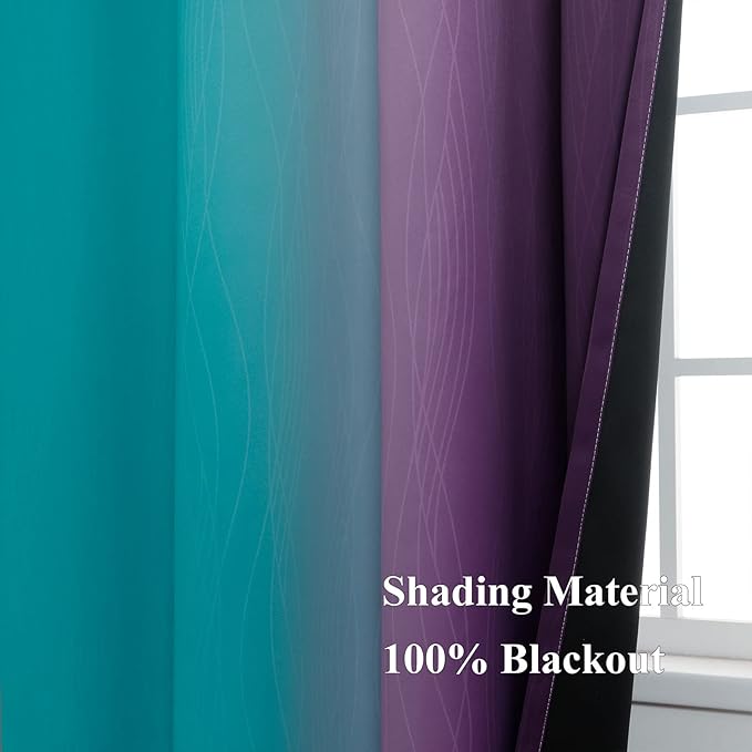 Estelar Textiler Teal and Purple Blackout Curtains for Bedroom, Thermal Insulated Drapes 108 Inches Long, Full Light Blocking Energy Saving Long Curtains for Living Room, 52Wx108L, 2 Panels