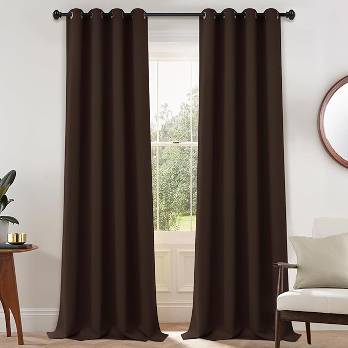 Yakamok Blackout Curtains for Bedroom 2 Panels Set 108 Inch Length Thermal Insulated Room Darkening Dark Black Out Drapery Grommet Window Treatments Drapes for Living Room, 52x108, Chocolate Brown
