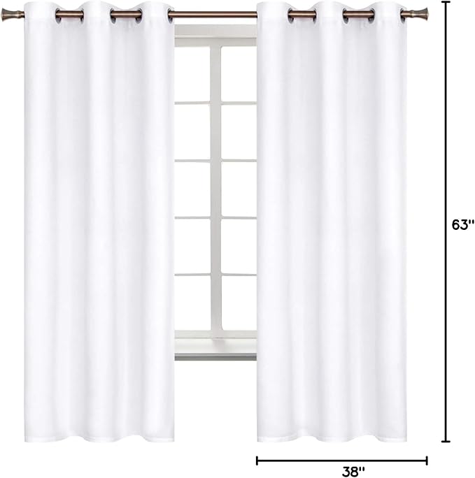 BGment Room Darkening Curtains 63 Inches Long - Grommet Thermal Insulated Drapes Window Treatment Curtains for Bedroom, 2 Panels, 38 x 63 Inch, Pure White
