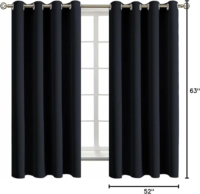 BGment Black Blackout Curtains for Bedroom - Grommet Thermal Insulated Room Darkening Block Out Curtains for Living Room, Set of 2 Panels, 52 x 63 Inch