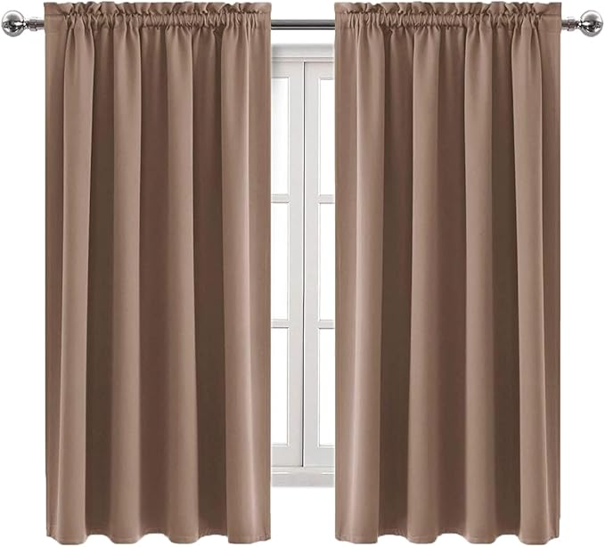 DWCN Blackout Curtains Room Darkening Thermal Insulated Bedroom Curtains Window Curtain Panels, 42 x 63 inches Long, Set of 2 Khaki Rod Pocket Drapes